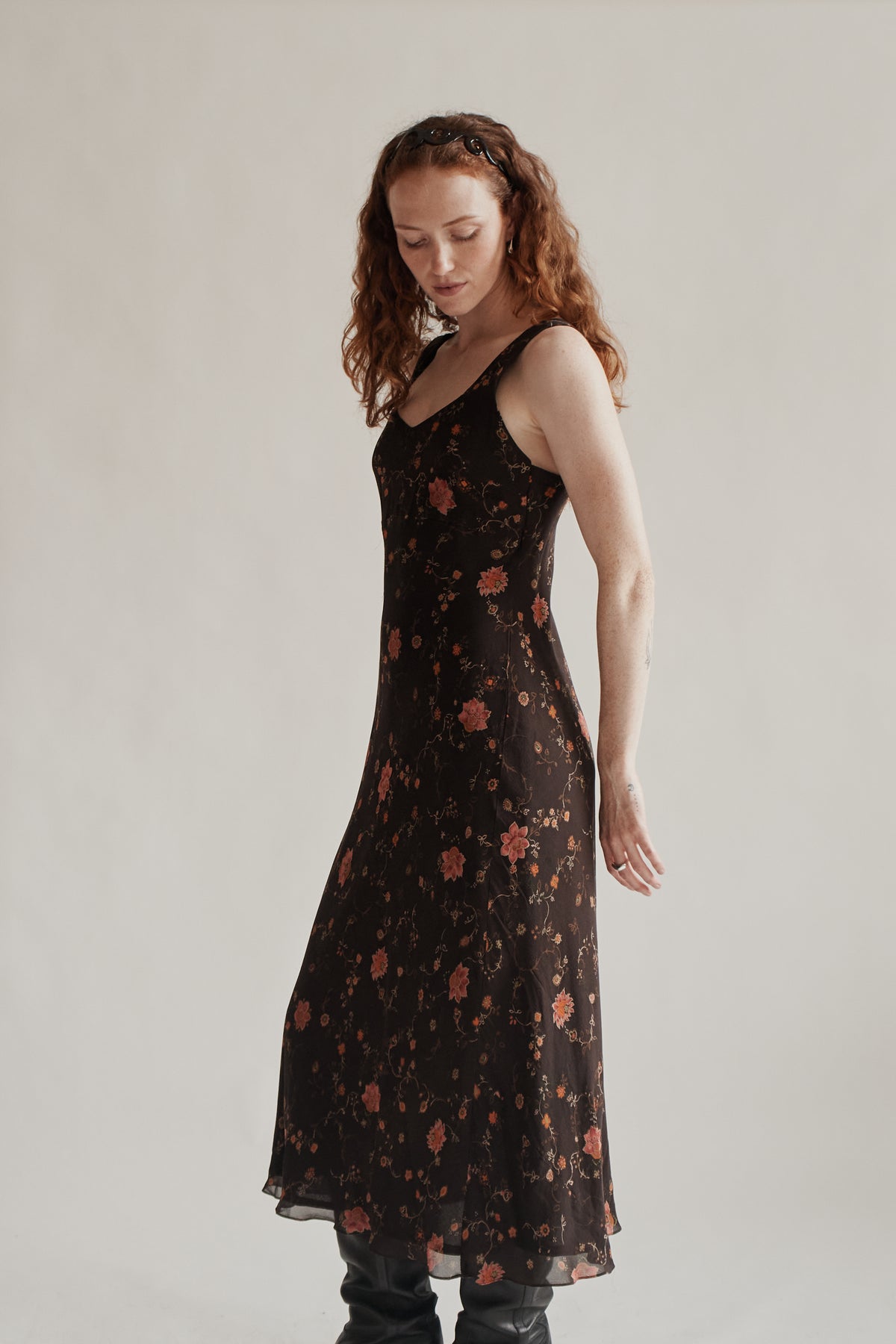 Autumn Floral Silk Dress