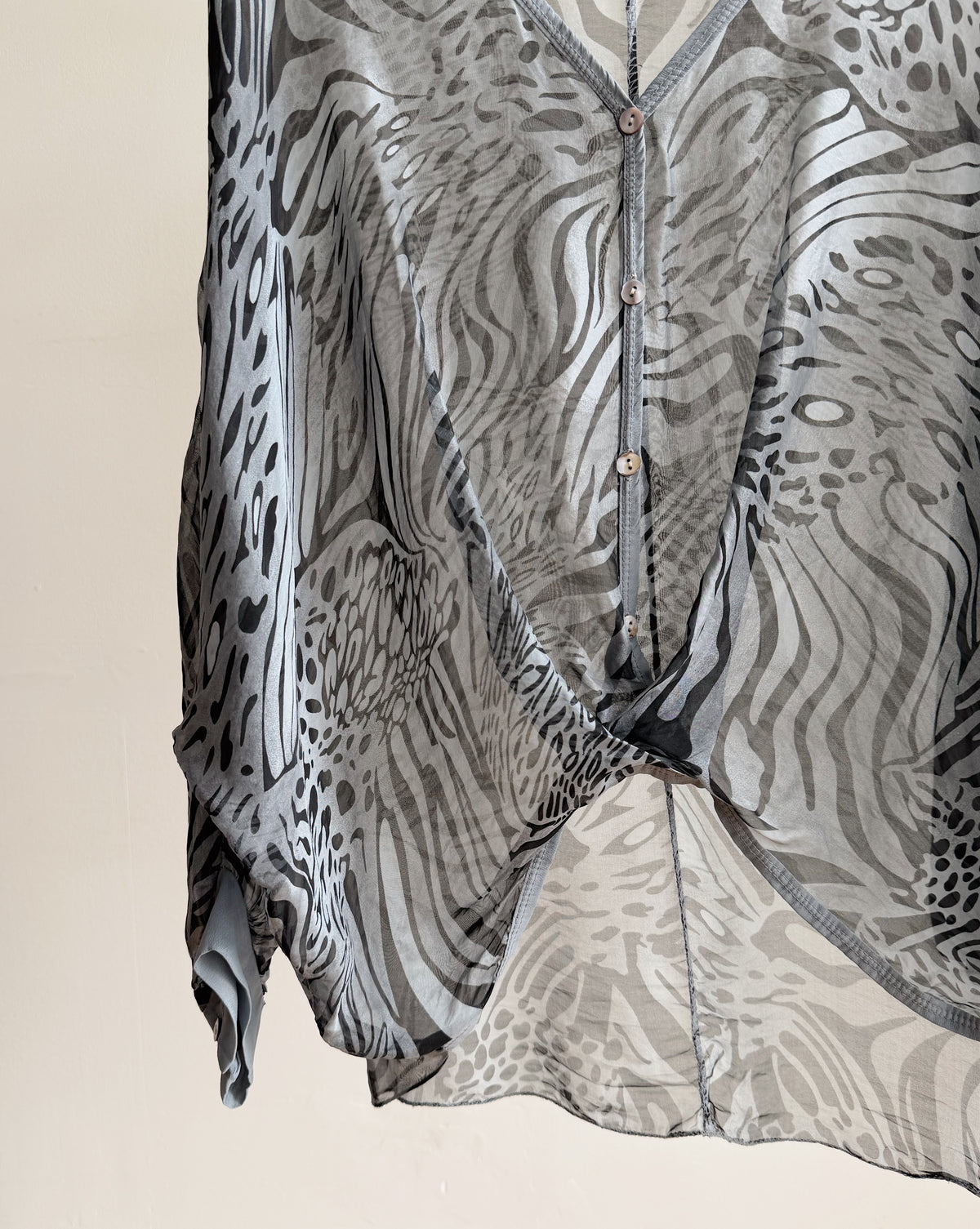 Smoke Sheer Silk Animal Print Top - Hey Jude
