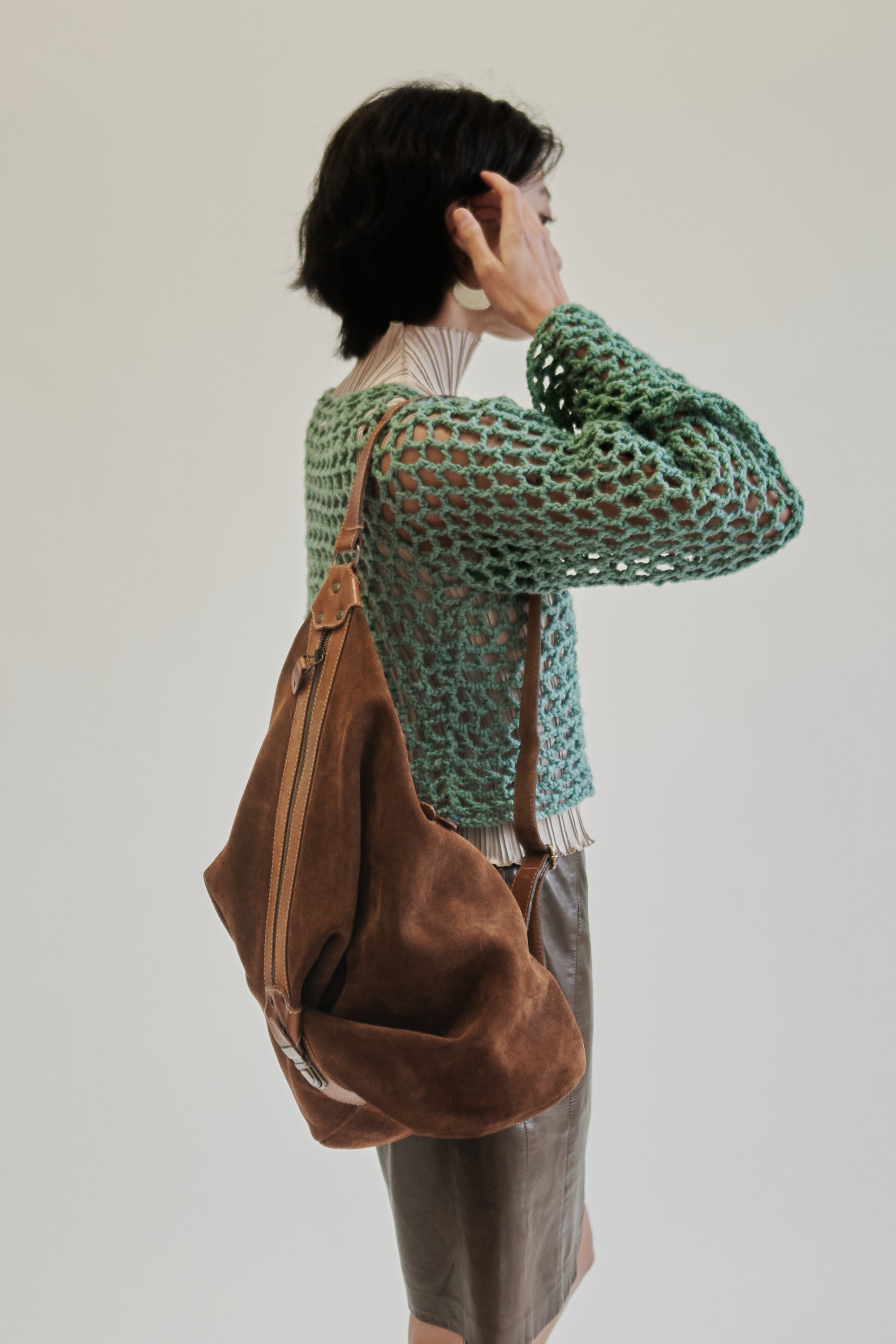 Cognac Suede Leather Sling Backpack - Hey Jude