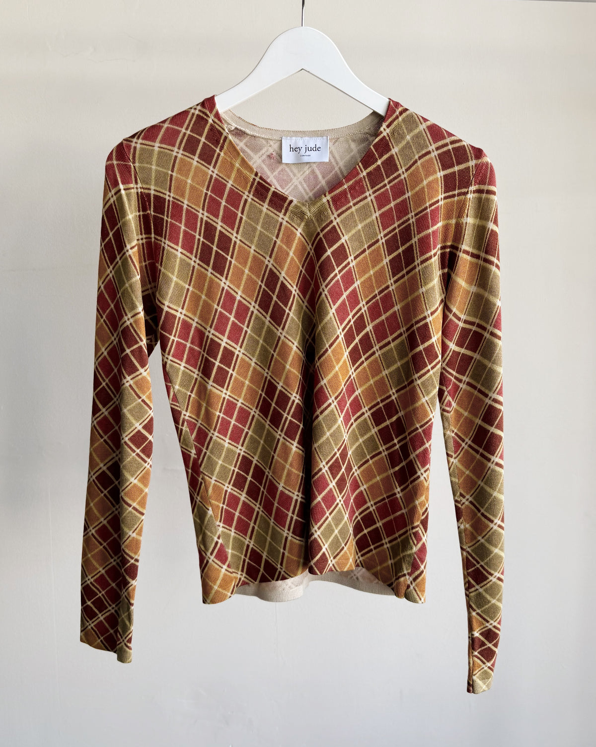 Autumn Argyle Silk + Lambswool V-neck Knit