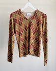 Autumn Argyle Silk + Lambswool V-neck Knit