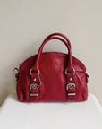 Red Buckle Detail Leather Bowler Bag