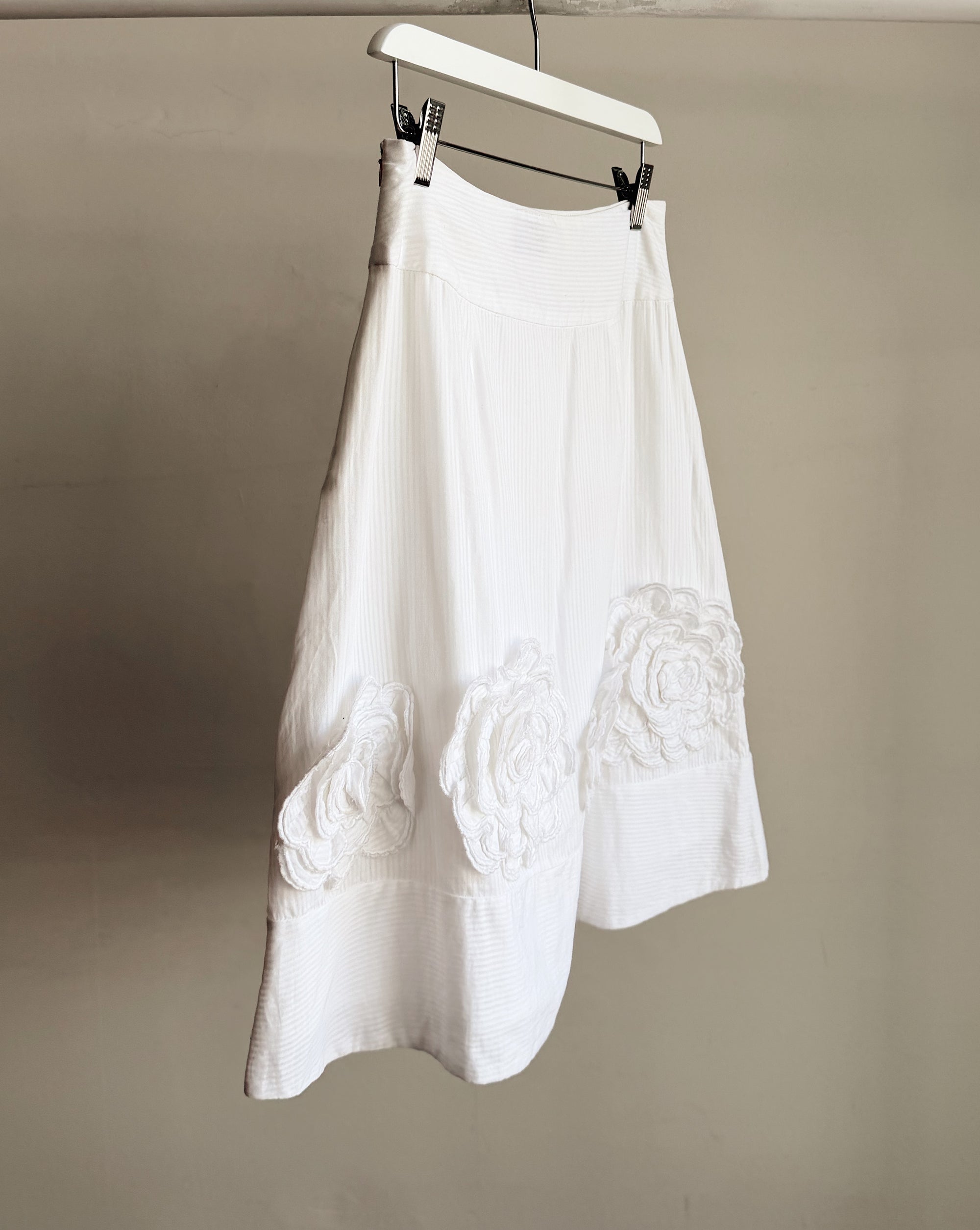 White Cotton Applique A-line Skirt
