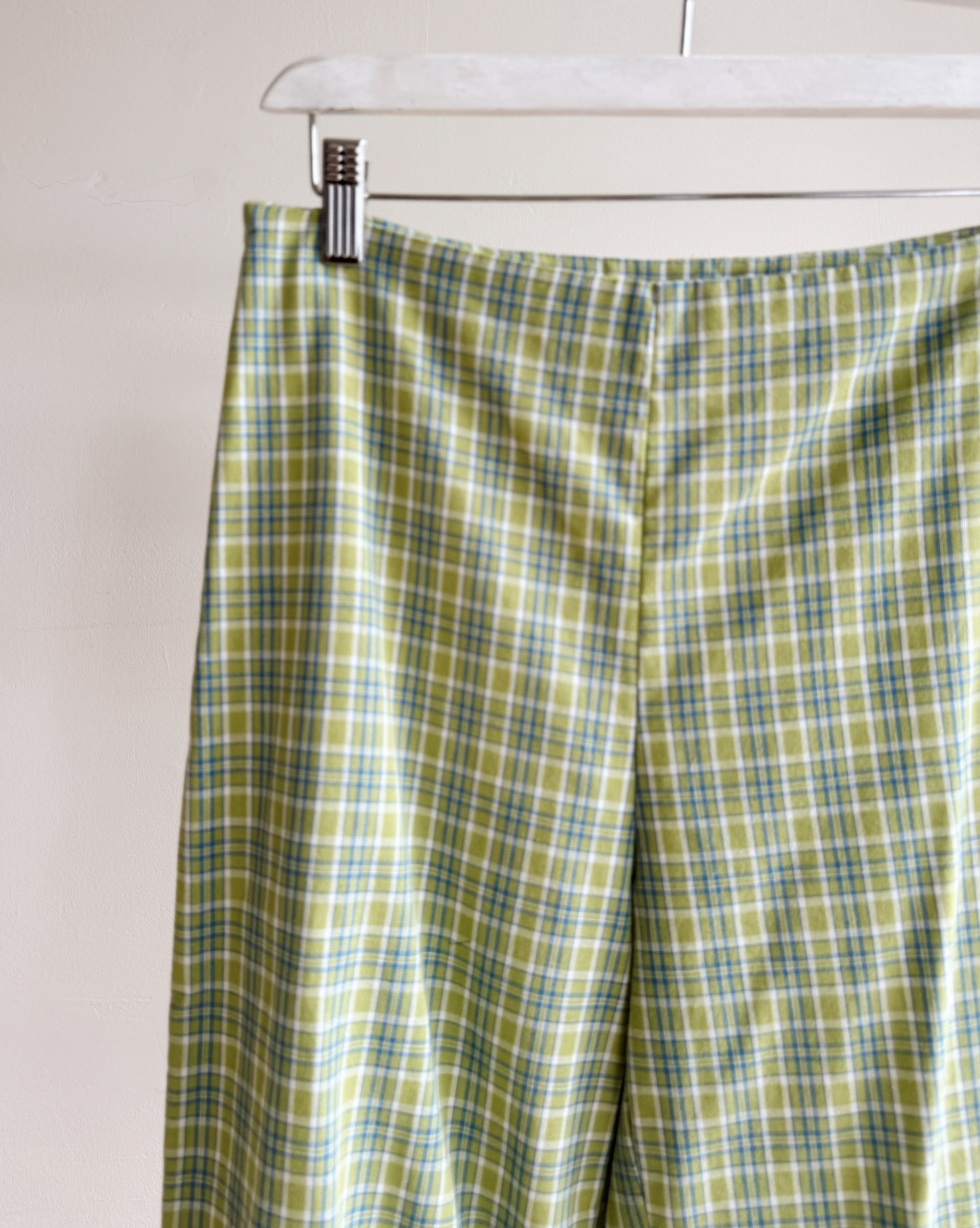 Lime Plaid Straight Leg Trousers