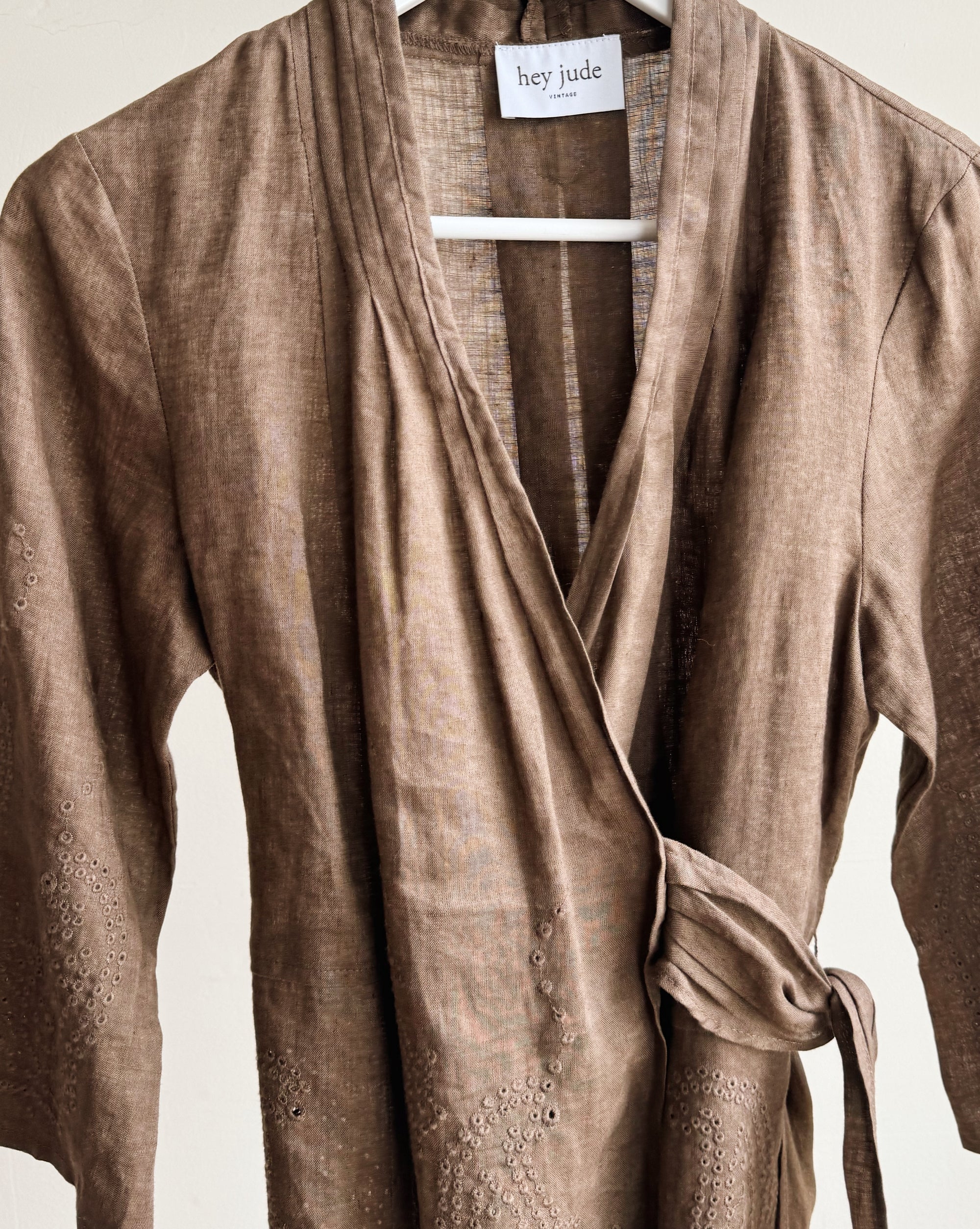 Espresso Linen Eyelet Wrap Top