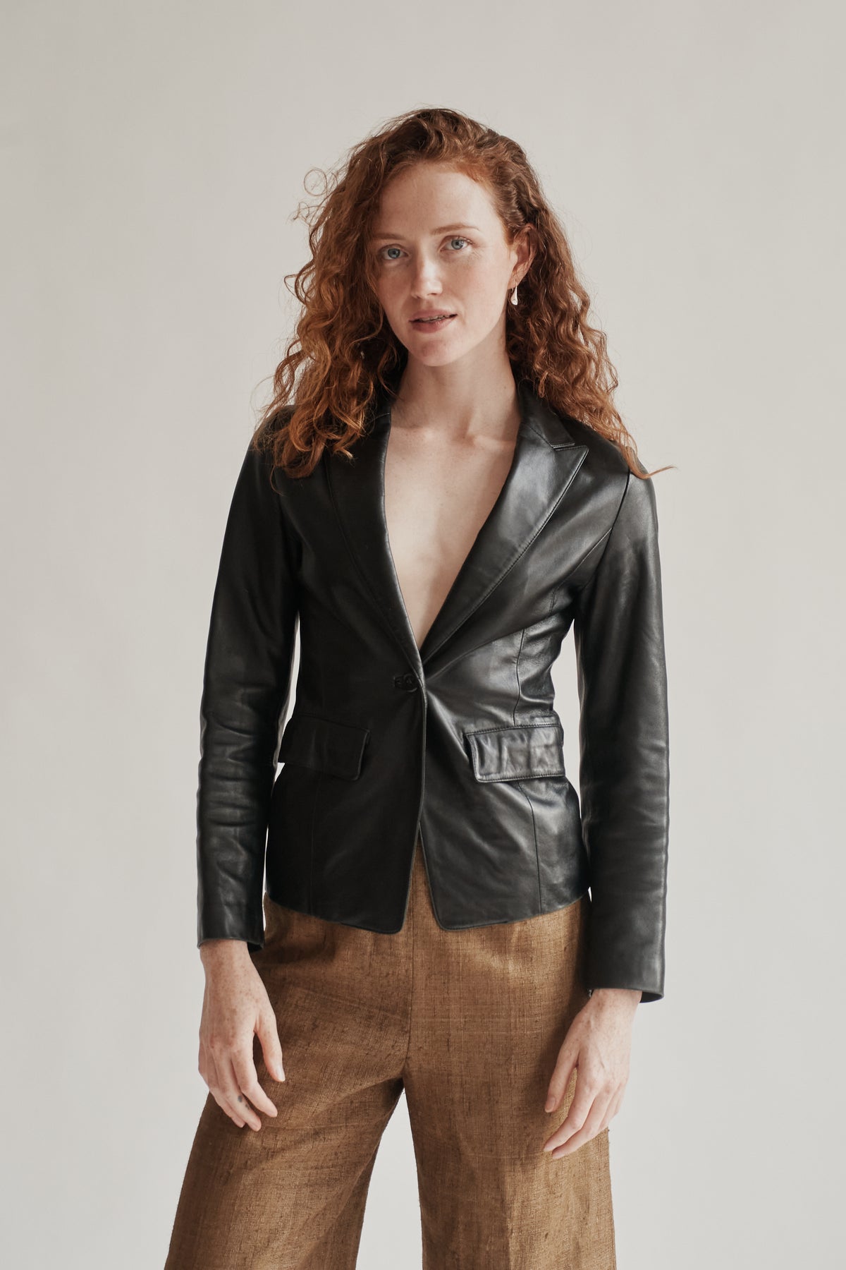 Ebony Tailored Leather Blazer Jacket