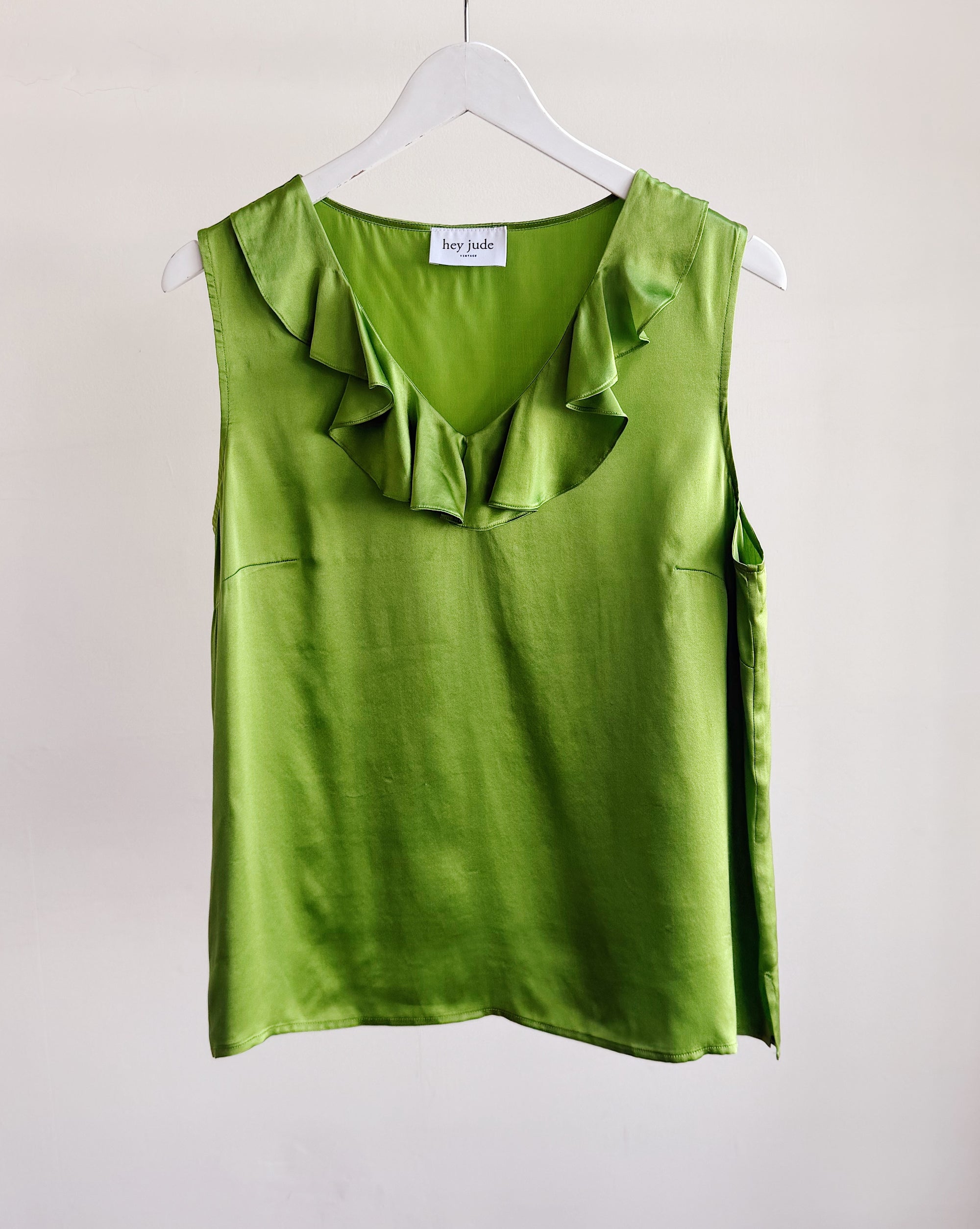 Moss Silk Ruffle Sleeveless Tank
