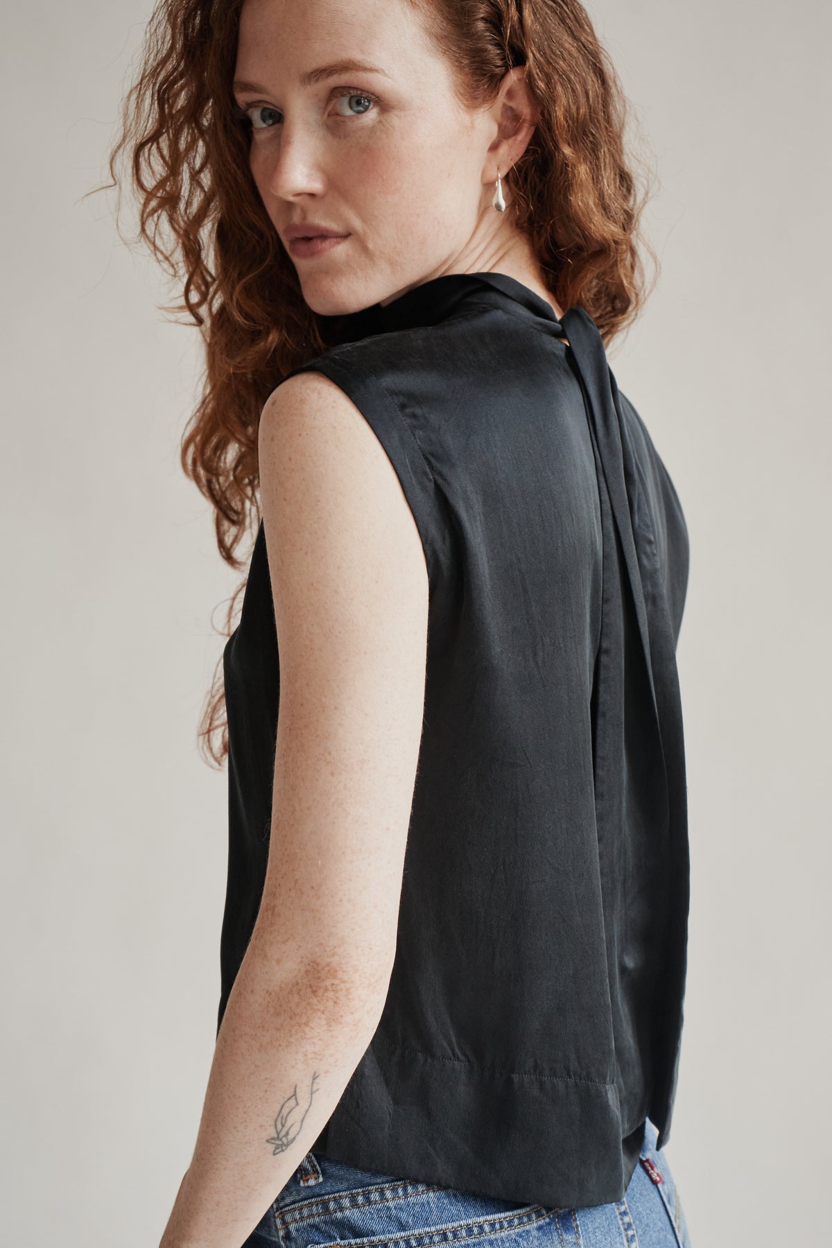 Onyx Boxy Silk Tie Blouse - Hey Jude