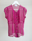 Berry Y2K Sheer Silk Ruffle Blouse