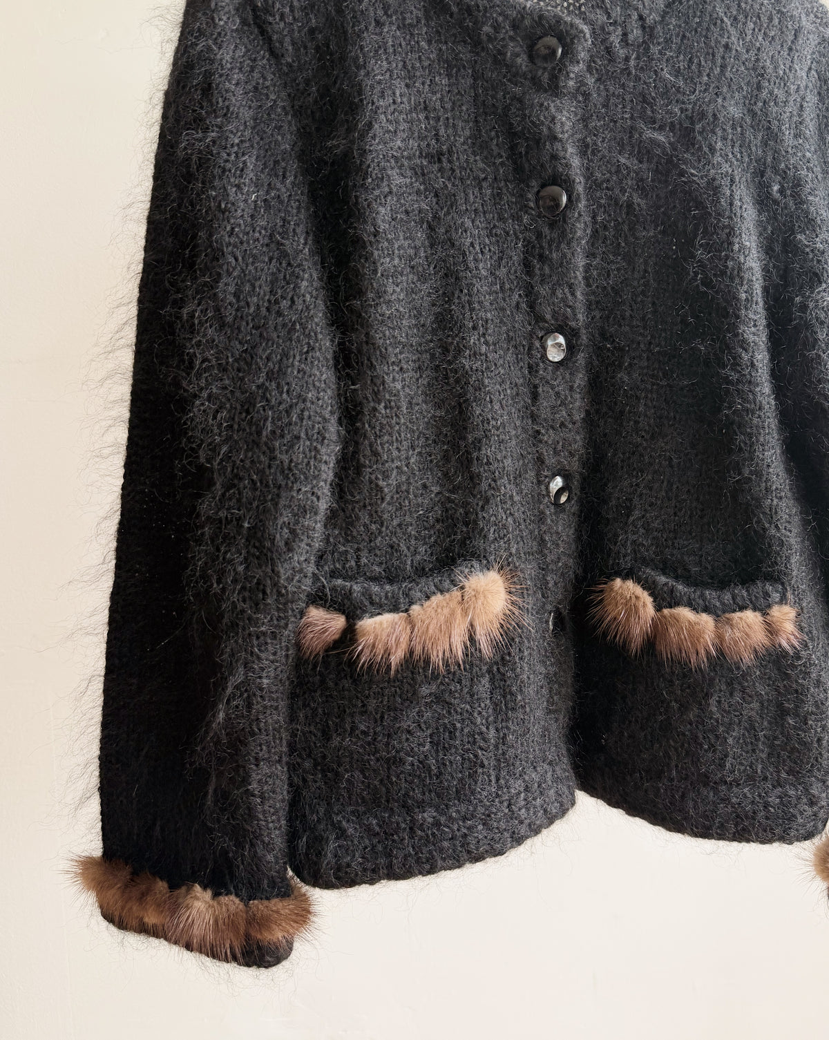 Black Mohair Fur-Trimmed Jacket - Hey Jude