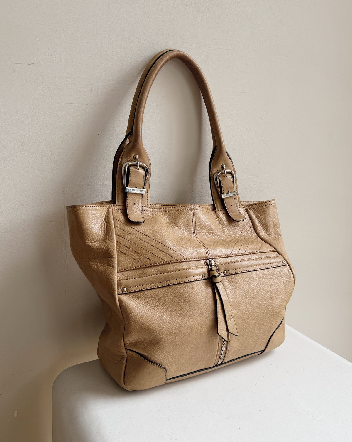 Tan Structured Leather Shoulder Bag