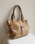 Tan Structured Leather Shoulder Bag