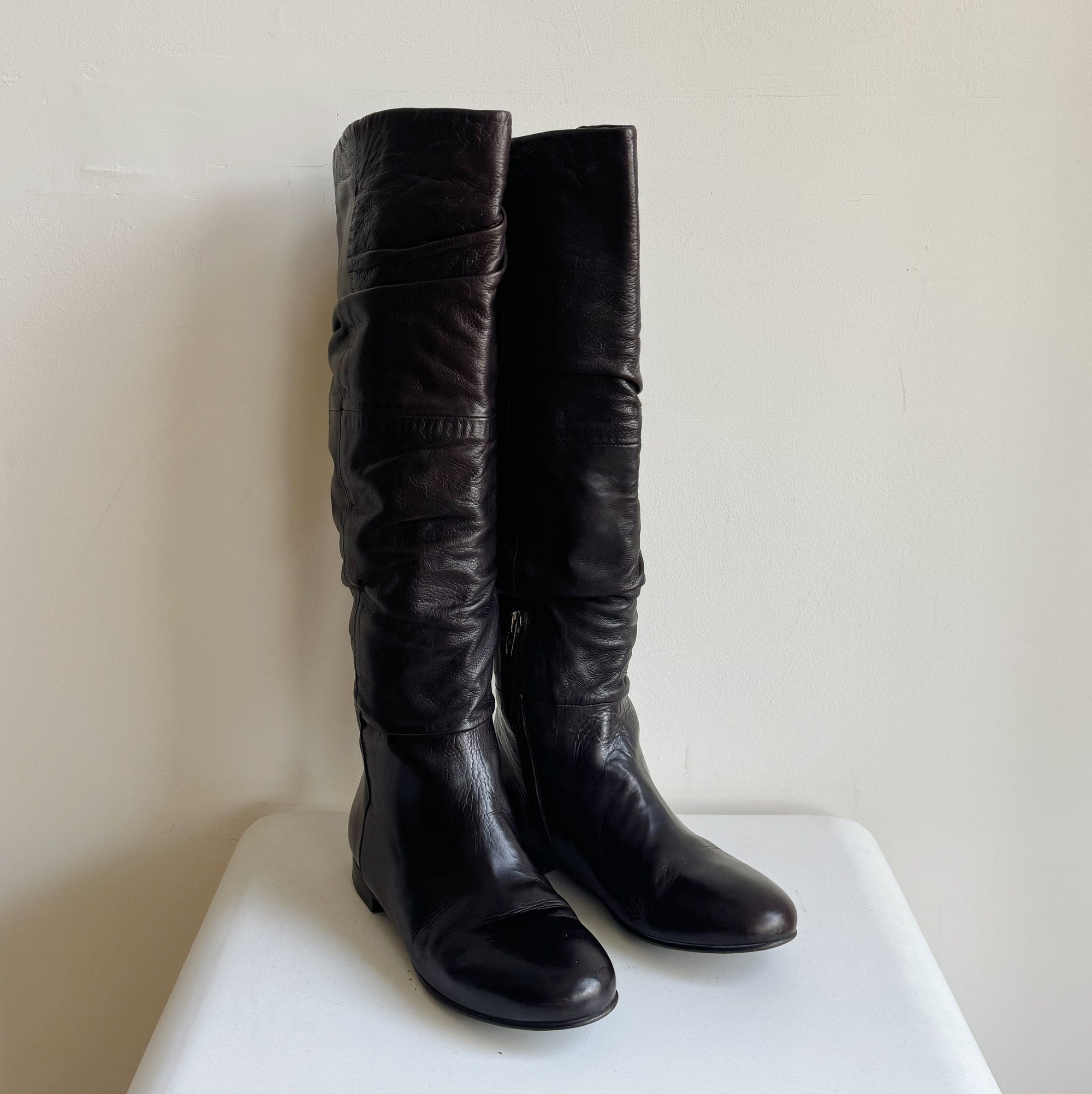 Umber Soft Leather Knee High Slouch Boots | Size 37