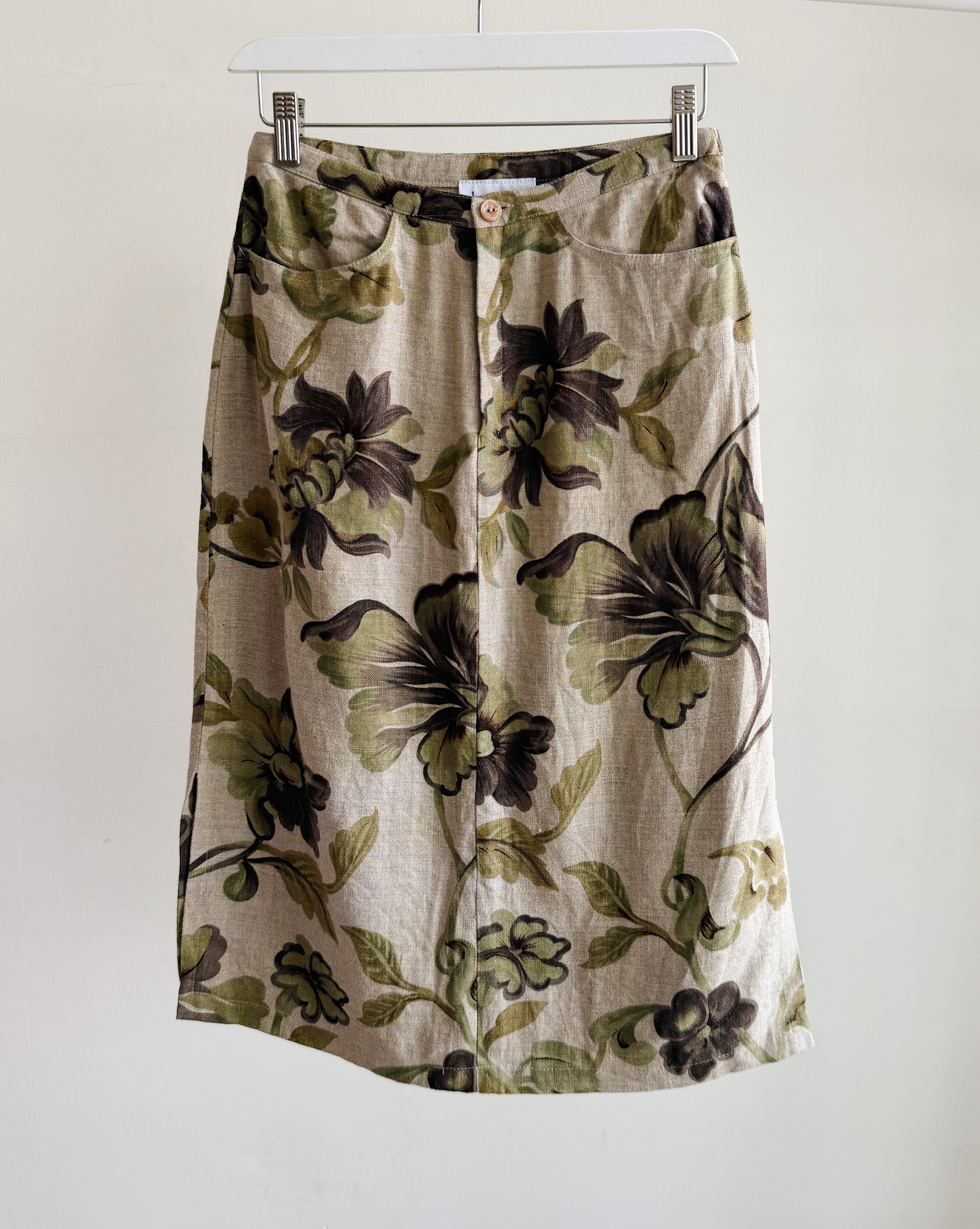 Botanical Linen Midi Skirt