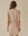 Cream Sequined Lace Wrap Dress