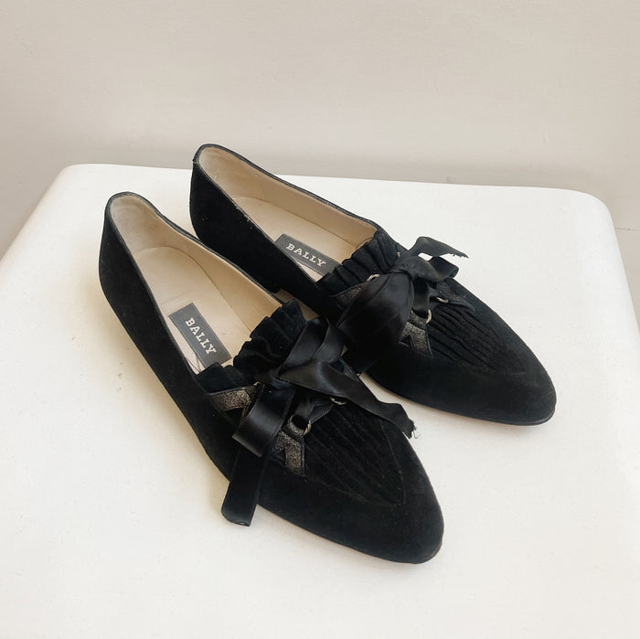 Suede Bally Pleated Ribbon Flats | size 7
