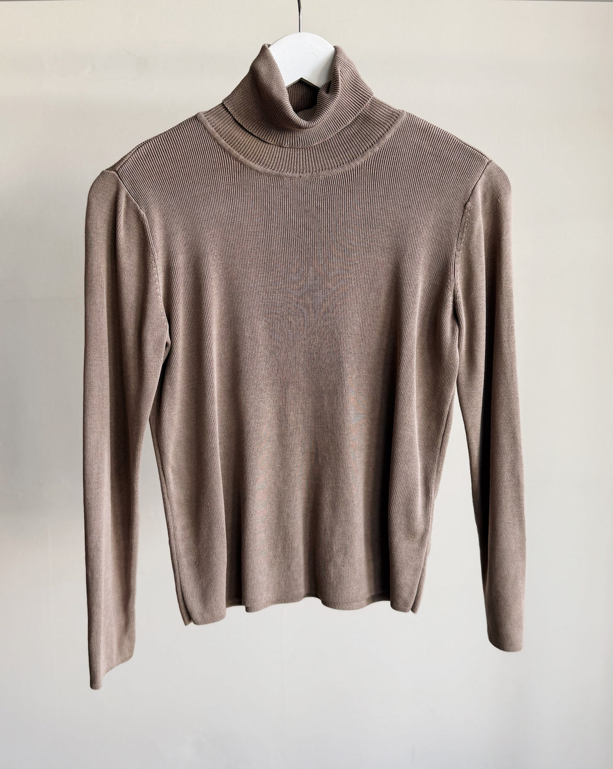 Taupe Silk Knit Turtleneck