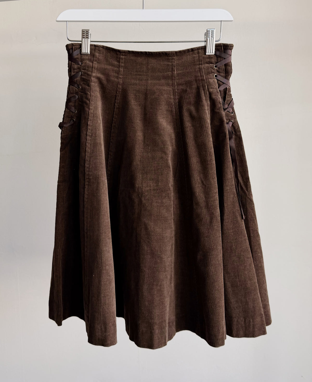 Brown Corduroy Flare Skirt