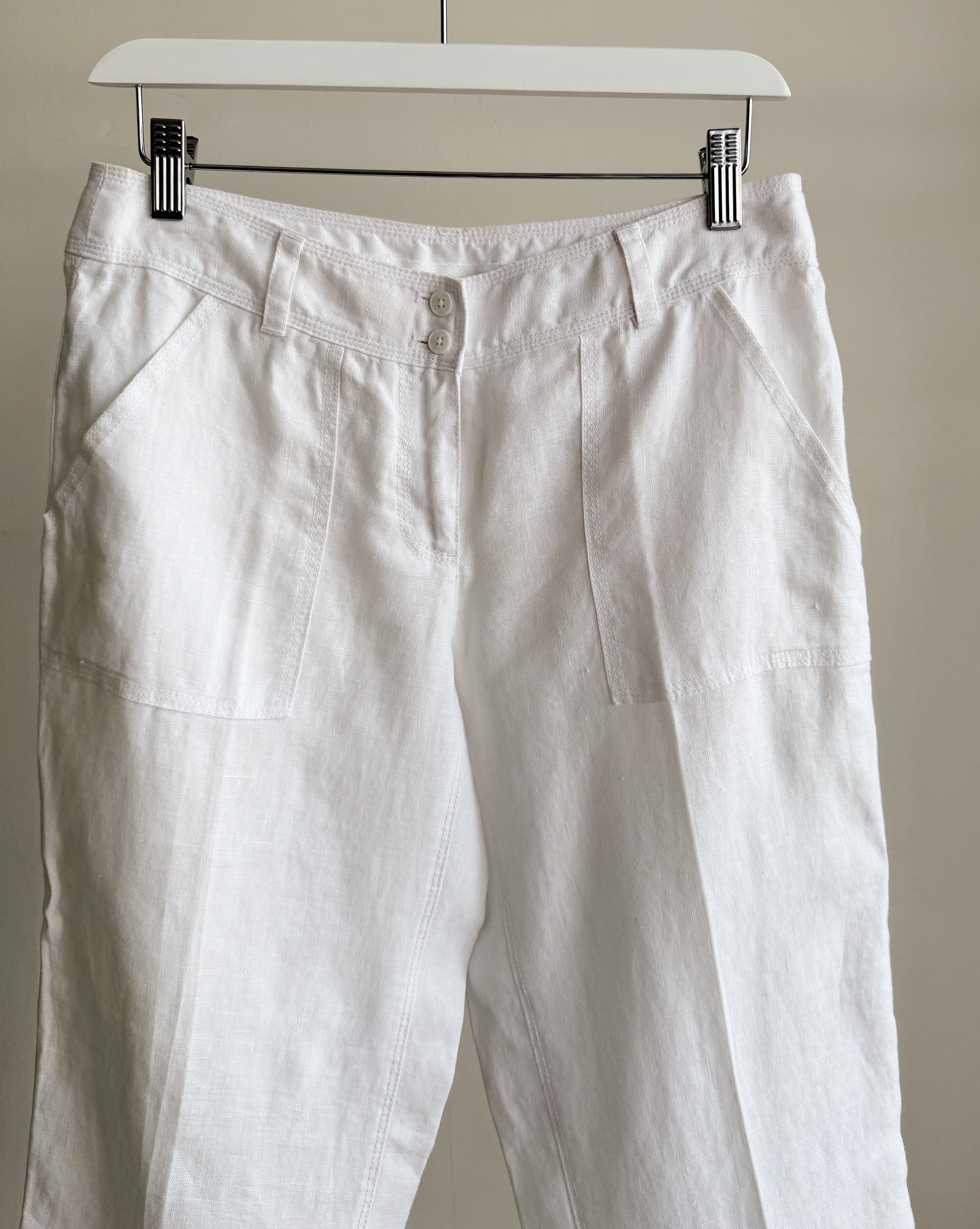 White Linen Tie-Hem Capris