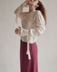 Ivory Draped Silk Tie Blouse
