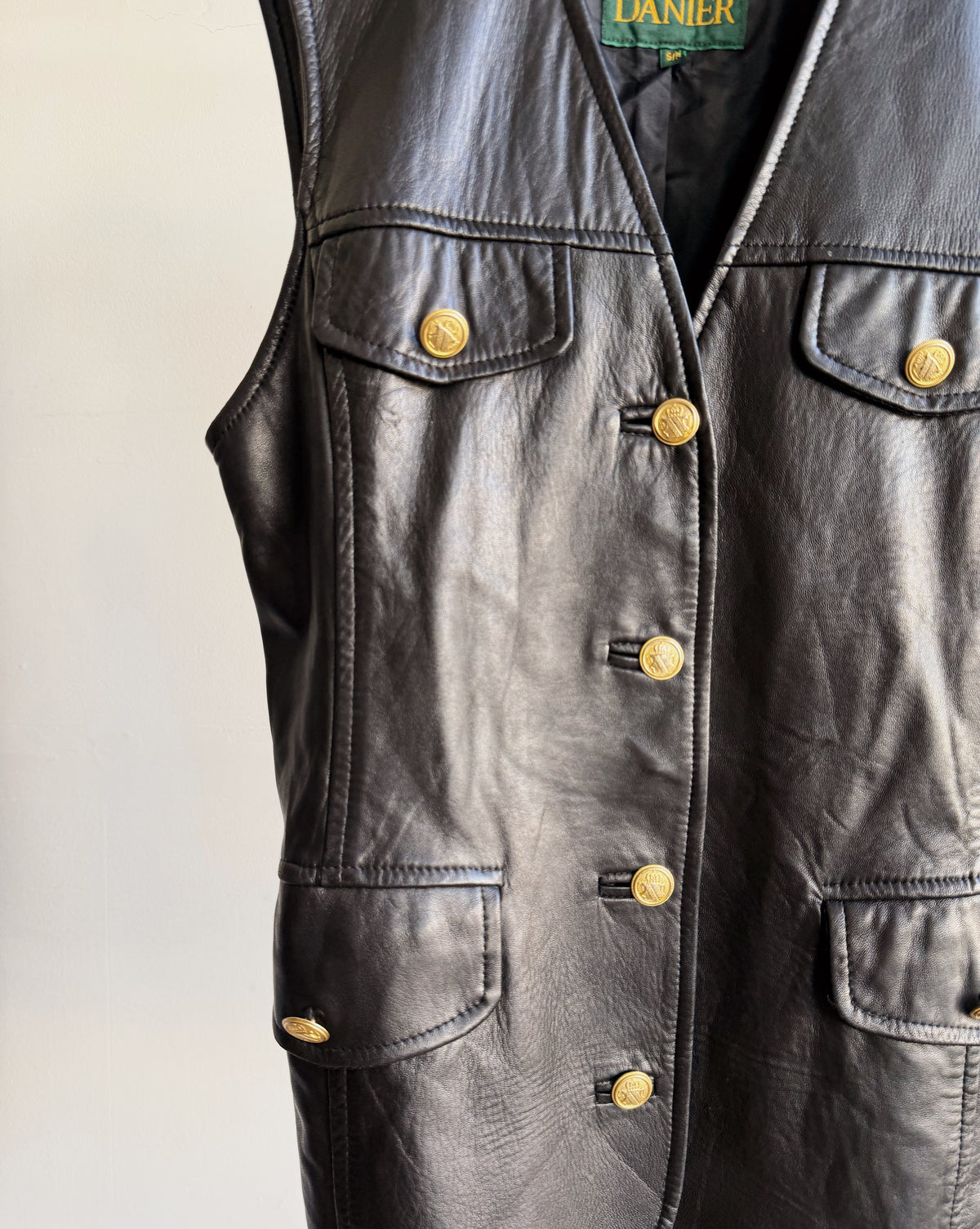 Black Leather Gold Embellished Vest