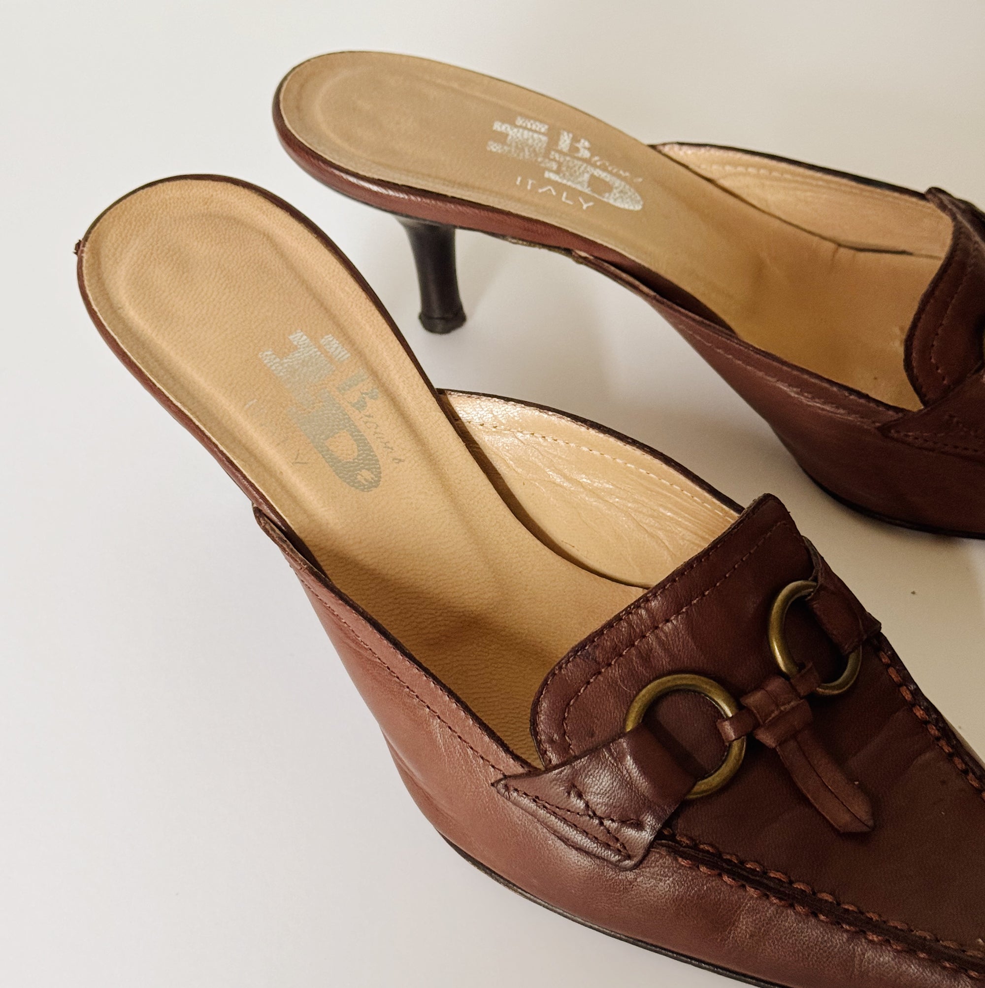 Russet Leather Kitten Heel Mules | Size 8 - Hey Jude