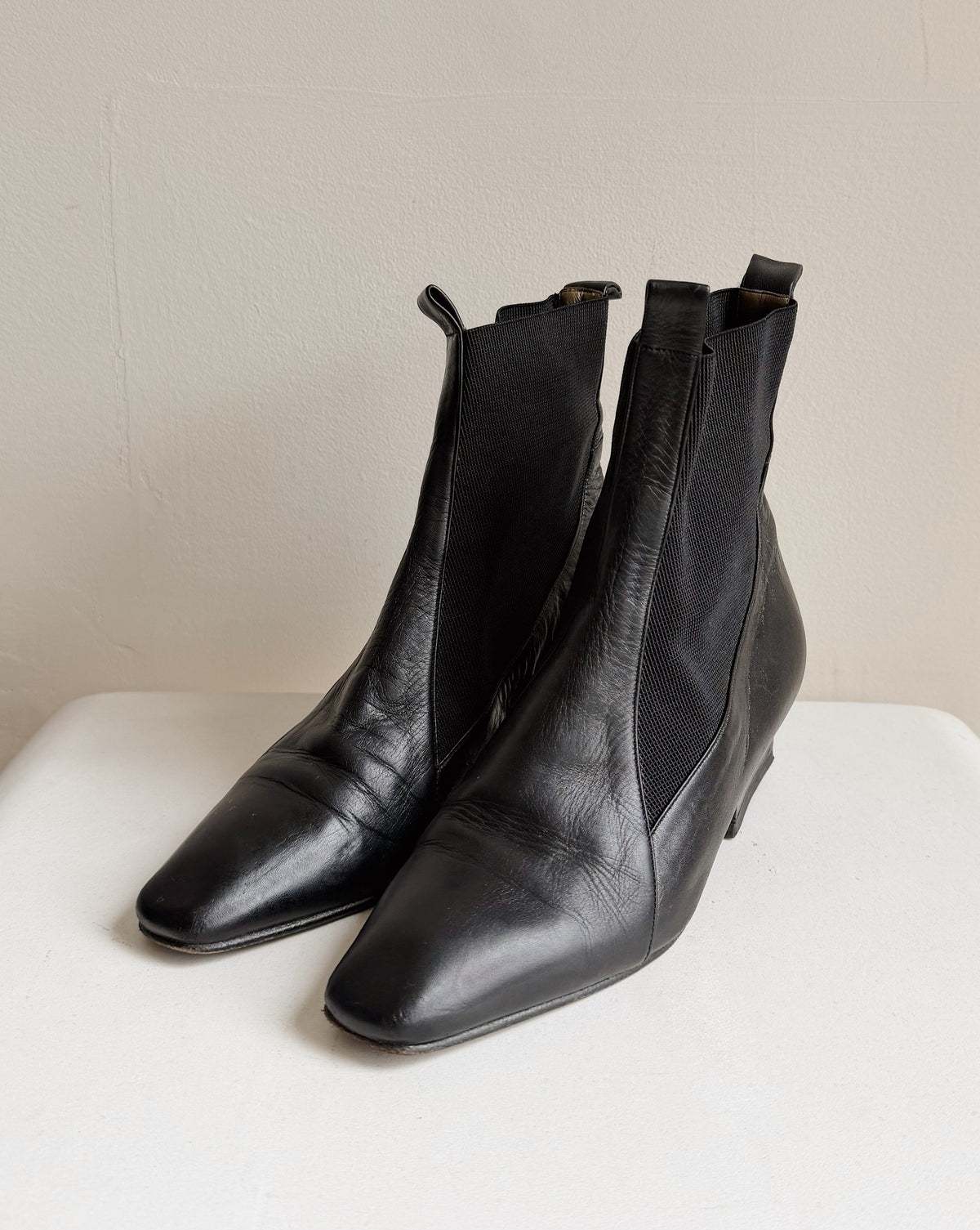 Black Leather Pointed Ankle Boots | Size 7