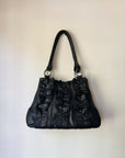 Black Ruffle Leather Shoulder Bag