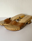 Carved Wood Platform Leather Slides | Size 8 - Hey Jude