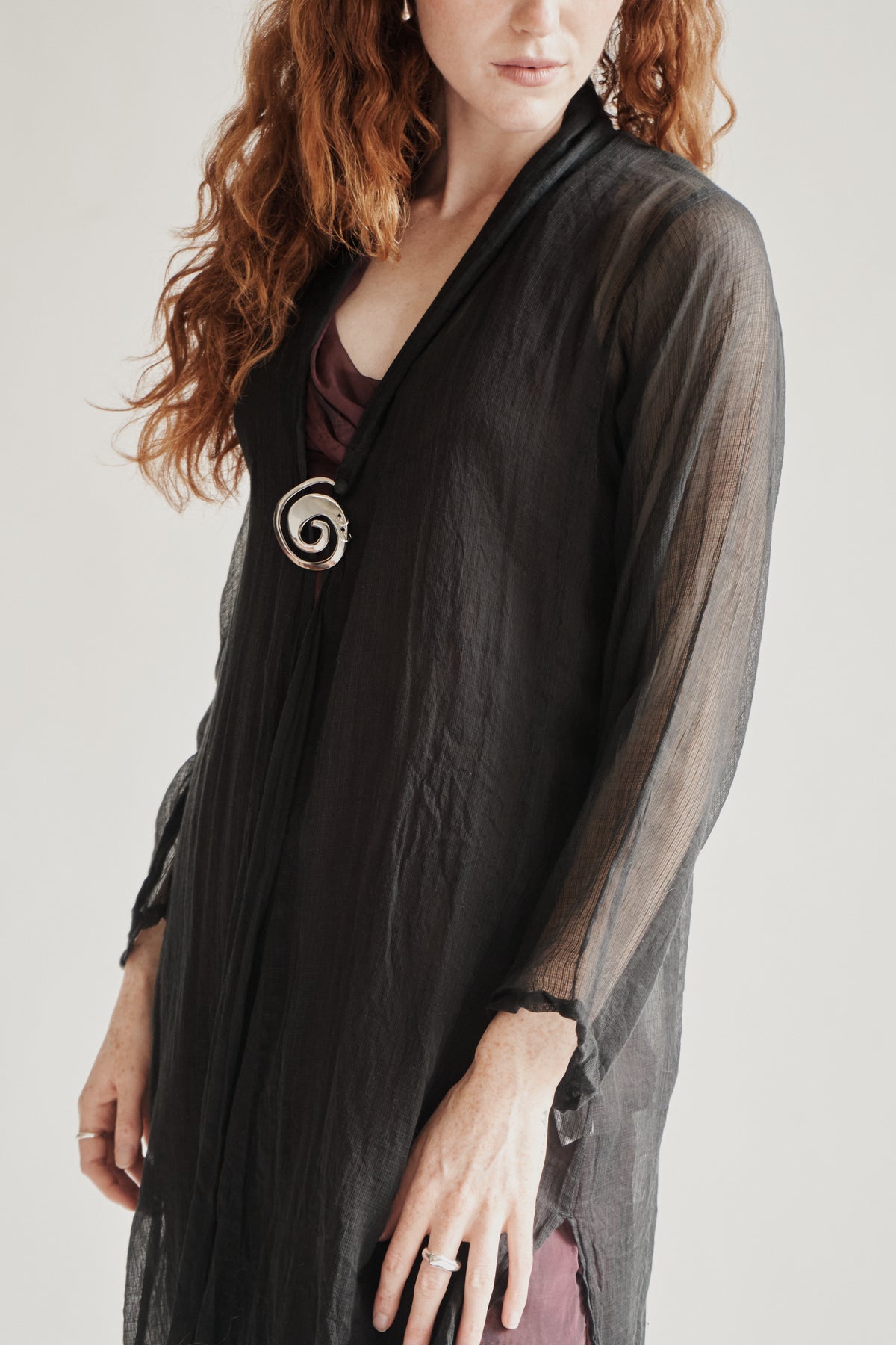 Black Sheer Silk + Cotton Robe