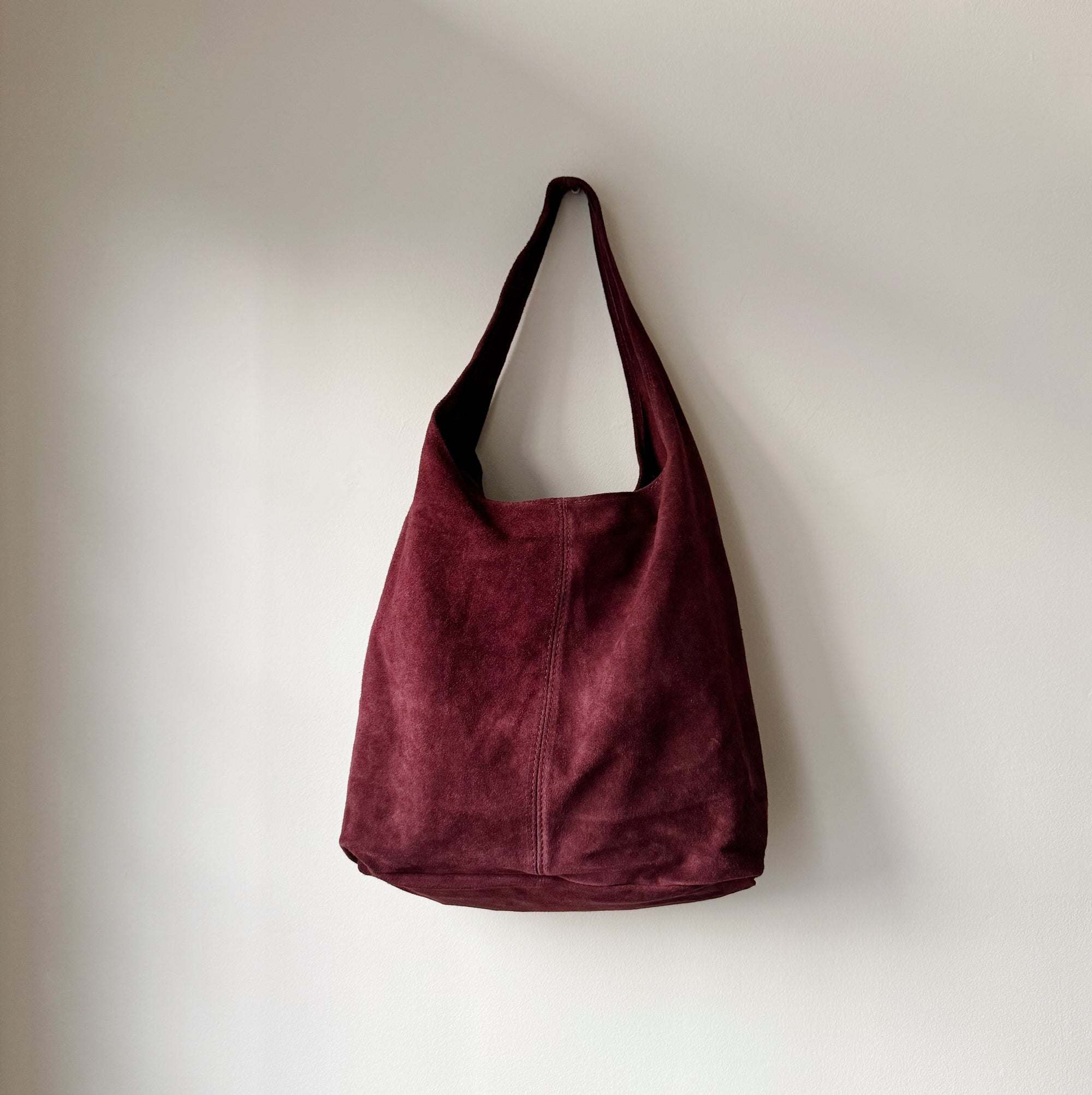Suede Leather Shoulder Bag in Plum - Hey Jude