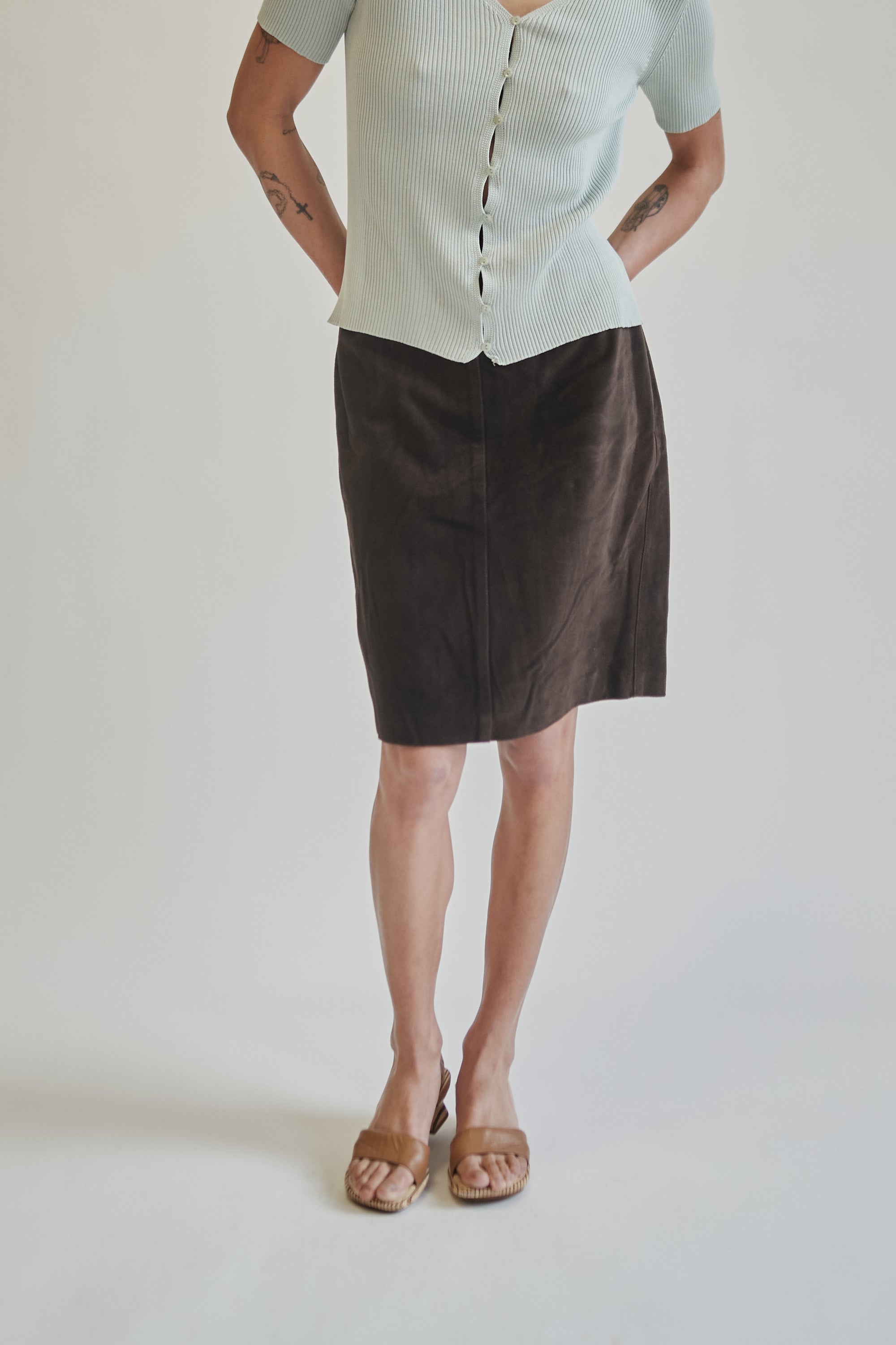 Espresso Suede Midi Skirt - Hey Jude