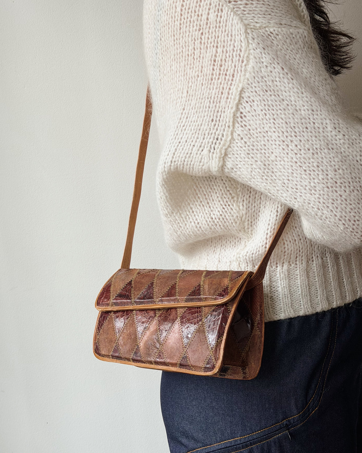 Burgundy + Caramel Antique Patchwork Structured Bag