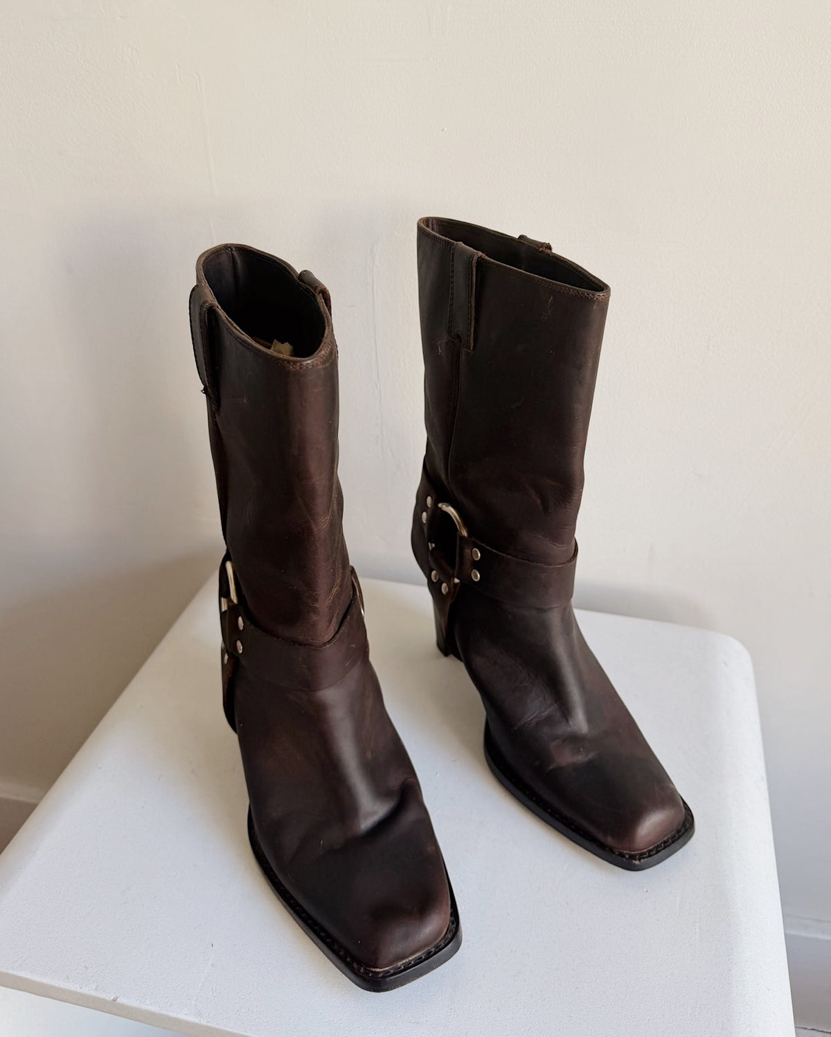 Espresso Leather Harness Boots | Size 9