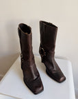 Espresso Leather Harness Boots | Size 9