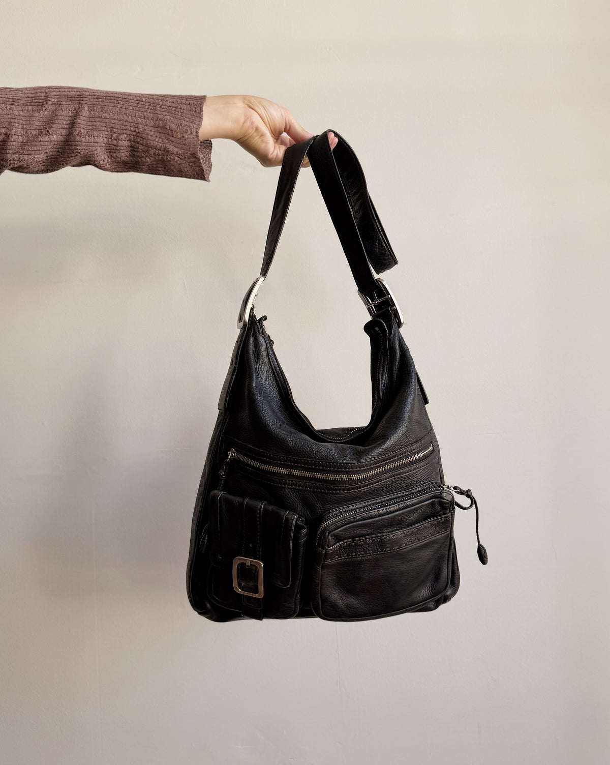 Chocolate Utility Leather Crossbody Bag