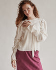 Ivory Draped Silk Tie Blouse