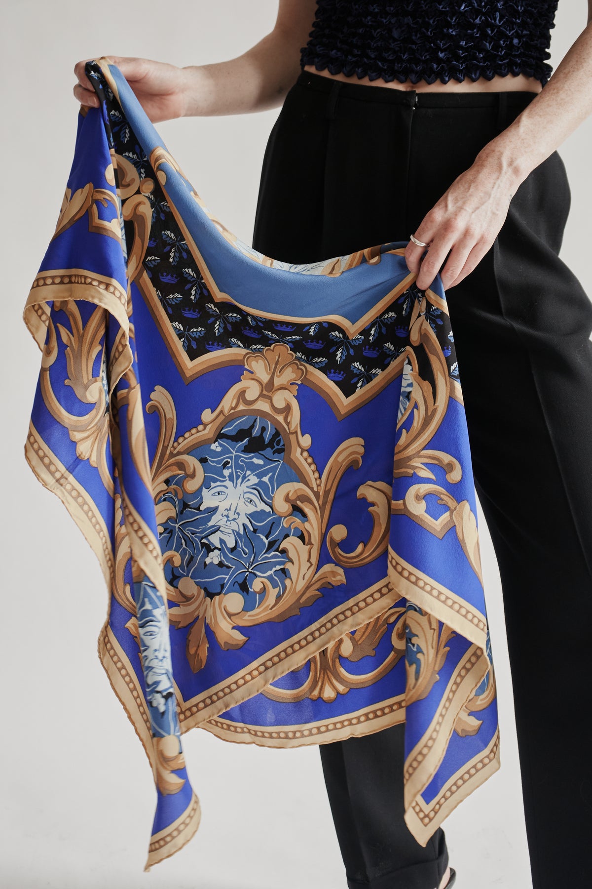 Mixed Blue Baroque Silk Scarf