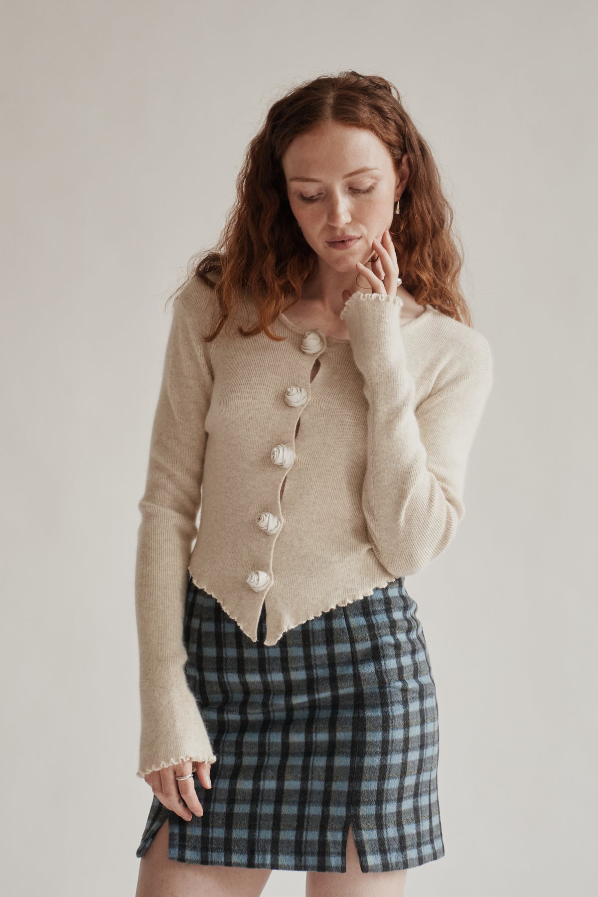 Oatmeal Cashmere Rosebud Cardigan