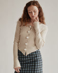Oatmeal Cashmere Rosebud Cardigan