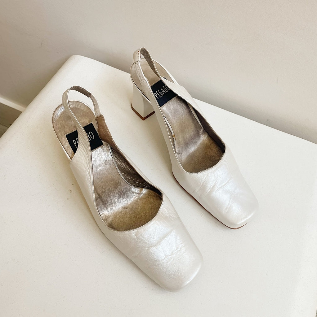 Pearlescent Leather Block Heel Mule | size 6.5