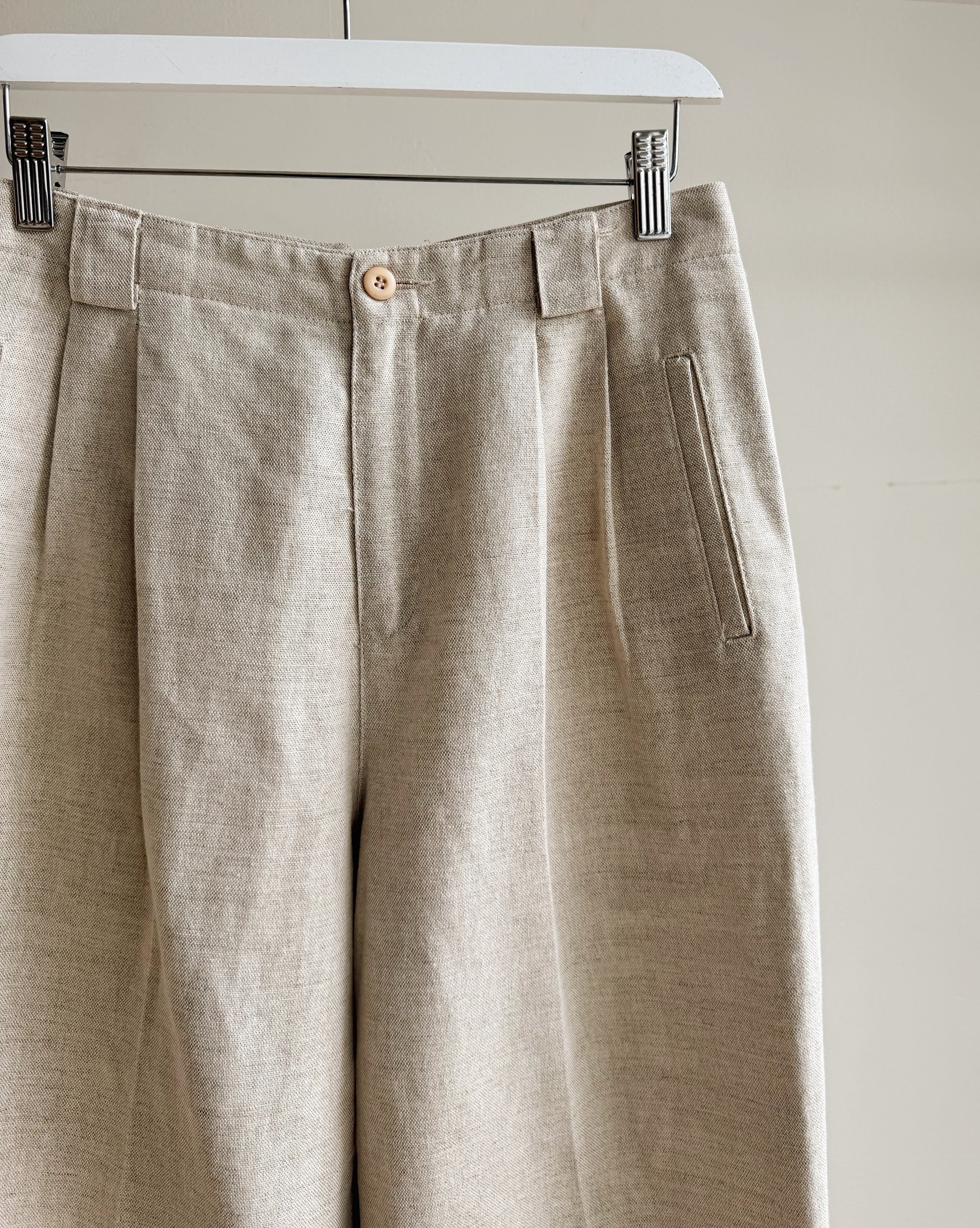 Oat Linen Cuffed Tailored Trousers