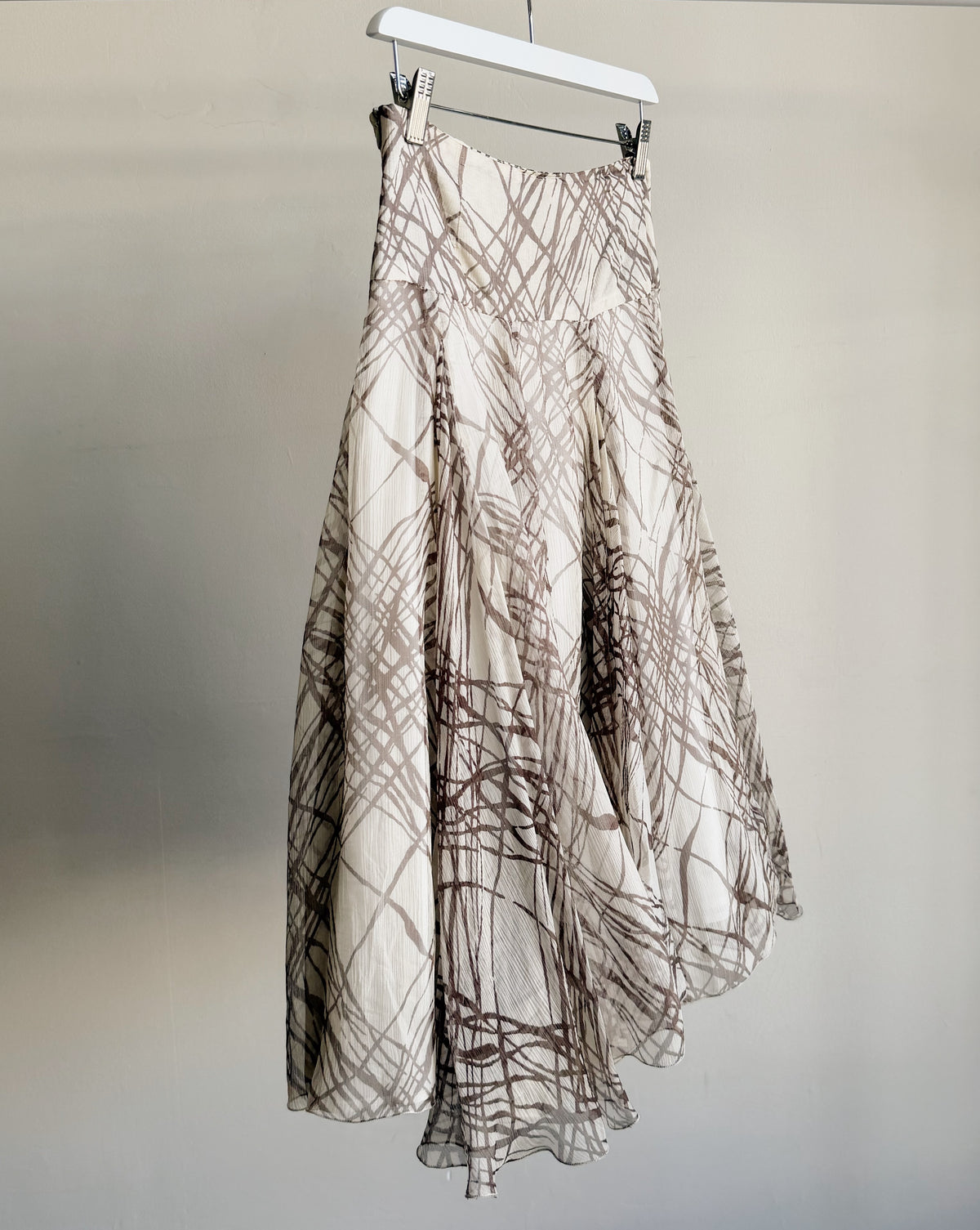 Cream Abstract Layered Silk Flutter Skirt