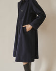 Navy Wool A-line Coat