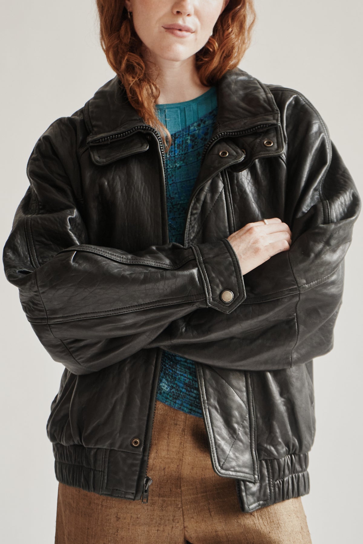 Onyx Oversized Leather Bomber Jacket - Hey Jude