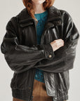 Onyx Oversized Leather Bomber Jacket - Hey Jude