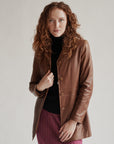 Cognac Leather Midi Jacket