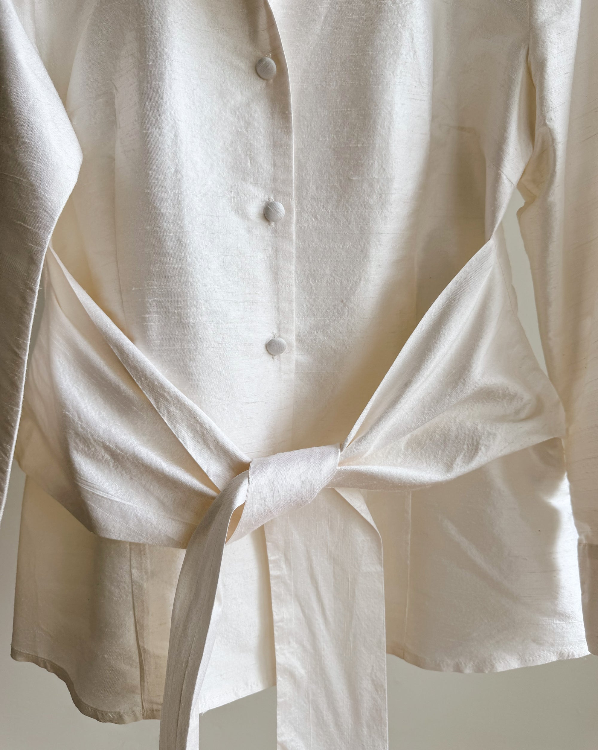 Pearl Iridescent Silk Tie Blouse