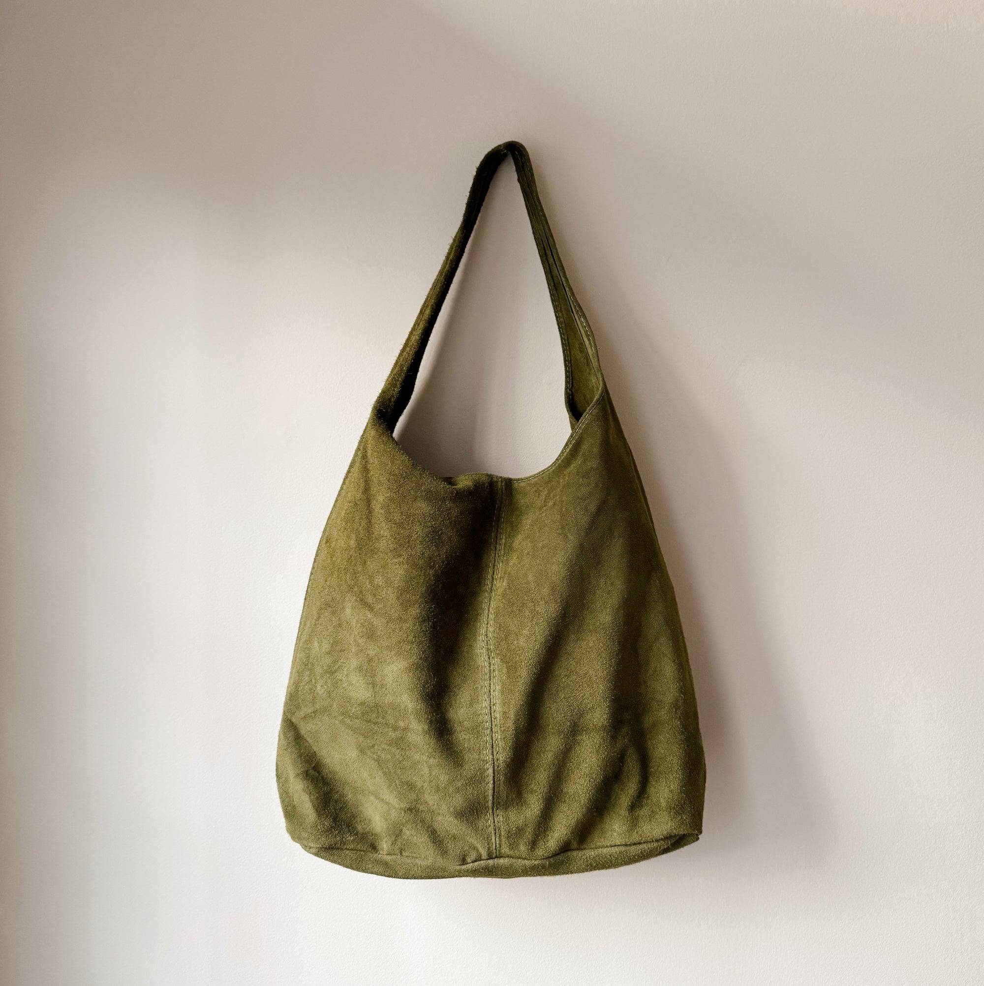 Suede Leather Shoulder Bag in Olive - Hey Jude