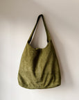 Suede Leather Shoulder Bag in Olive - Hey Jude